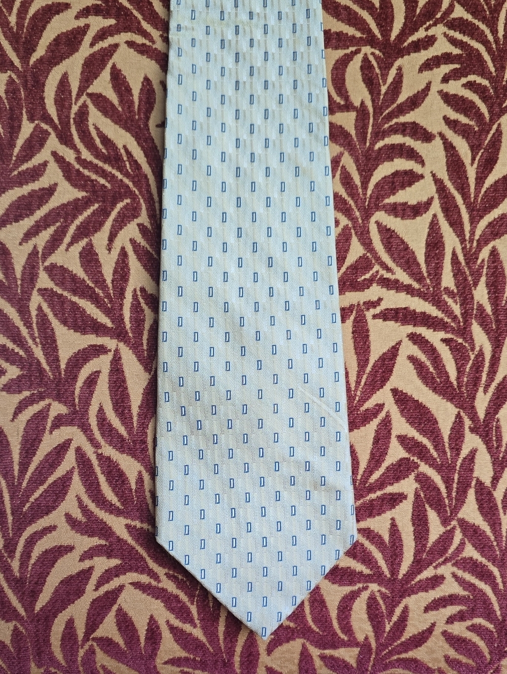 Classic Cream Color Tie with Navy Micro-Rectangle Pattern